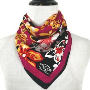 Oscar De La Renta Silk Scarf Floral Pink Black Square Designer Neck Scarf
